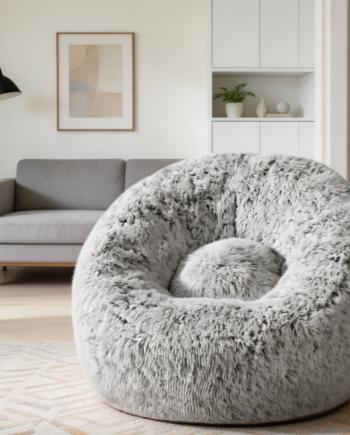 Grey Plush Faux Fur Bean Bag Chair