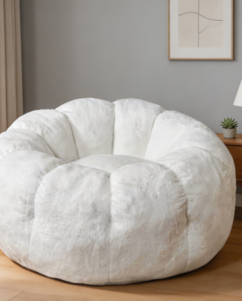 White Flower Faux Fur Bean Bag